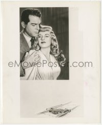 4b1310 DOUBLE INDEMNITY 8.25x10 still 1944 Stanwyck & MacMurray + art of Powers on train tracks!