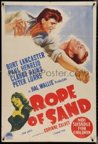 4b0329 ROPE OF SAND Aust 1sh 1949 art of Burt Lancaster punching Paul Henreid, Calvet, ultra rare!