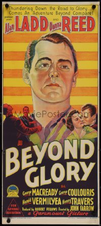 4b0343 BEYOND GLORY Aust daybill 1948 Richardson Studio art of cadet Alan Ladd & Donna Reed!