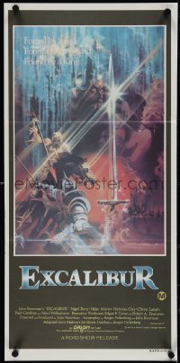 4b0365 EXCALIBUR Aust daybill 1981 John Boorman, cool medieval fantasy sword artwork by Bob Peak!