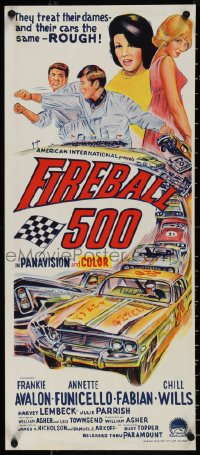 4b0368 FIREBALL 500 Aust daybill 1966 driver Frankie Avalon & Annette Funicello, cool car art!