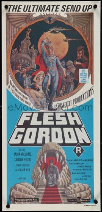 4b0369 FLESH GORDON Aust daybill 1974 sexy sci-fi spoof, wacky erotic super hero art by George Barr!