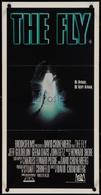 4b0370 FLY Aust daybill 1987 David Cronenberg, Jeff Goldblum, sci-fi art of telepod by Mahon!