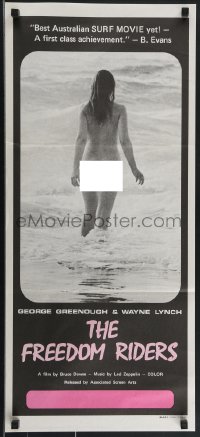 4b0372 FREEDOM RIDERS Aust daybill 1972 completely naked Aussie surfer girl, black design!