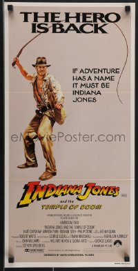 4b0382 INDIANA JONES & THE TEMPLE OF DOOM Aust daybill 1984 art of Harrison Ford, the hero is back!