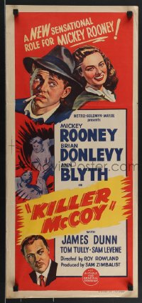 4b0391 KILLER MCCOY Aust daybill 1947 smoking Mickey Rooney with Brian Donlevy & Ann Blyth, rare!