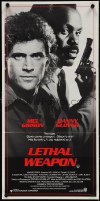 4b0394 LETHAL WEAPON Aust daybill 1987 great close image of cop partners Mel Gibson & Danny Glover!