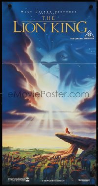 4b0396 LION KING Aust daybill 1994 Disney Africa cartoon, cool image of Mufasa in sky, blue style!