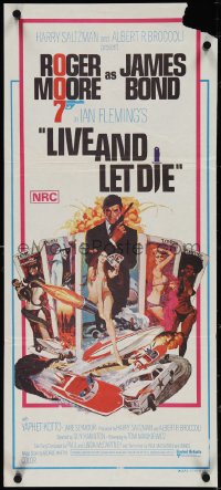 4b0397 LIVE & LET DIE Aust daybill 1973 McGinnis art of Moore as James Bond & sexy tarot cards!