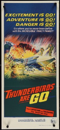 4b0427 THUNDERBIRDS ARE GO Aust daybill 1966 marionette puppets, cool sci-fi action artwork!