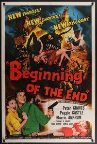 4b0831 BEGINNING OF THE END 1sh 1957 Peter Graves & pretty Peggie Castle, giant grasshopper sci-fi!