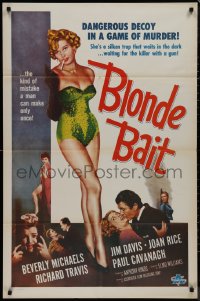 4b0842 BLONDE BAIT 1sh R1950s full-length sexy smoking bad girl Beverly Michaels is a silken trap!