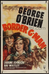 4b0850 BORDER G-MAN 1sh R1947 artwork of cowboy G-Man George O'Brien & pretty Laraine Johnson!