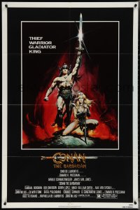 4b0870 CONAN THE BARBARIAN 1sh 1982 Arnold Schwarzenegger & sexy Sandahl Bergman by Casaro!