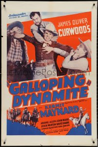 4b0938 GALLOPING DYNAMITE 1sh 1937 cowboy Kermit Maynard fighting bad guys, Curwood, ultra rare!