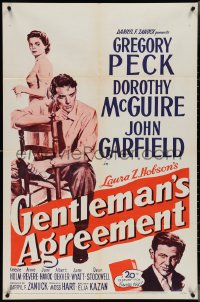 4b0940 GENTLEMAN'S AGREEMENT 1sh R1953 Elia Kazan, Gregory Peck, Dorothy McGuire, John Garfield