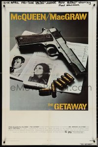 4b0941 GETAWAY 1sh 1972 Steve McQueen, McGraw, Sam Peckinpah, cool gun & passports image!