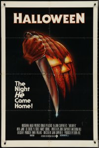 4b0957 HALLOWEEN 1sh 1978 John Carpenter classic, great Bob Gleason art with green ratings box!