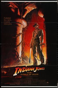 4b0981 INDIANA JONES & THE TEMPLE OF DOOM 1sh 1984 Bruce Wolfe art of Harrison Ford with machete!