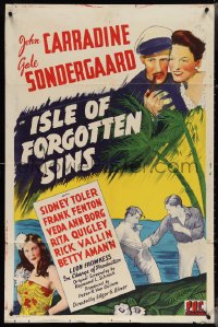 4b0986 ISLE OF FORGOTTEN SINS 1sh 1943 Edgar Ulmer directed, John Carradine, Veda Ann Borg!