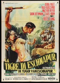 4b0287 TIGER OF ESCHNAPUR Italian 1p R1961 Fritz Lang, art of sexy Debra Paget by Martinati!