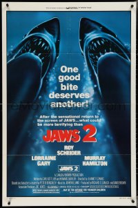 4b0992 JAWS 2 1sh R1980 Roy Scheider, one good bite deserves another, what could be more terrifying!