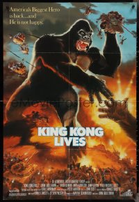 4b0998 KING KONG LIVES 1sh 1986 great artwork of huge unhappy ape attacked by army!