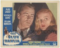 4b0507 BLUE DAHLIA LC #5 1946 extreme noir c/u of Alan Ladd with gun & sexy Veronica Lake, rare!