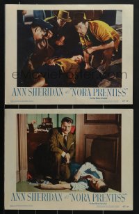 4b0789 NORA PRENTISS 2 LCs 1947 sexy Ann Sheridan unconscious on floor, Kent Smith over dead guy!