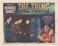 4b0667 THING LC #2 1951 Howard Hawks classic horror, Kenneth Tobey & men listen by door for monster!