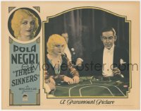 4b0671 THREE SINNERS LC 1928 great c/u of smoking Pola Negri gambling at baccarat table, rare!