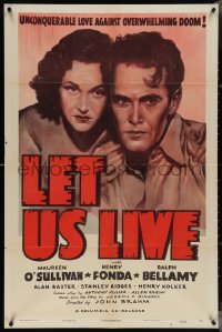 4b1008 LET US LIVE 1sh R1947 striking art of Henry Fonda & Maureen O'Sullivan, rare!