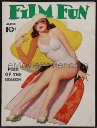 4b0204 FILM FUN magazine June 1940 sexy pin-up cover art of woman at the beach by Enoch Bolles!