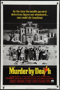 4b1050 MURDER BY DEATH int'l 1sh 1976 Peter Sellers, great Charles Addams art of cast by dead body!