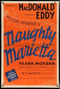 4b1058 NAUGHTY MARIETTA 1sh 1935 Jeanette MacDonald & Eddy, different and ultra rare block style!