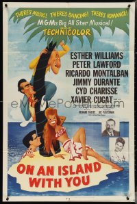 4b1072 ON AN ISLAND WITH YOU 1sh 1948 Esther Williams, Durante, Lawford, Cugat, Hirschfeld art!