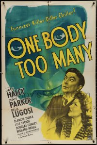 4b1073 ONE BODY TOO MANY 1sh 1944 huge spooky headshot of Bela Lugosi peeking through title!