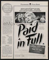 4b0153 PAID IN FULL pressbook 1950 Bob Cummings, Lizabeth Scott, a woman's bitter victory, rare!