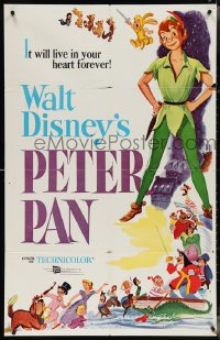 4b1083 PETER PAN 1sh R1958 Walt Disney animated cartoon fantasy classic, great full-length art!