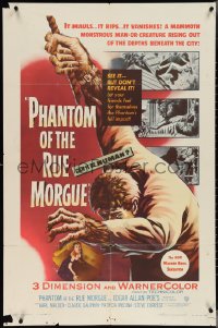 4b1087 PHANTOM OF THE RUE MORGUE 3D 1sh 1954 art of the mammoth monstrous man & sexy girl in peril!