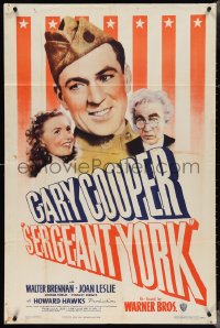 4b1123 SERGEANT YORK 1sh R1949 great headshot of Gary Cooper in uniform, Howard Hawks!