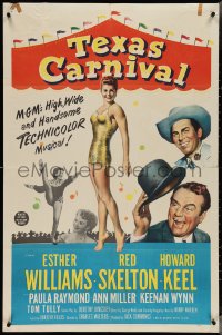 4b1182 TEXAS CARNIVAL 1sh 1951 Red Skelton, art of sexy Esther Williams wearing swimsuit!