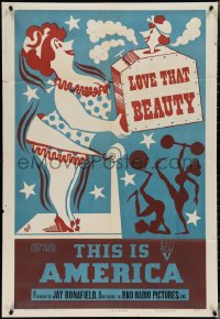 4b1187 THIS IS AMERICA: LOVE THAT BEAUTY 1sh 1949 Ajay art of woman getting fit, sauna, ultra rare!