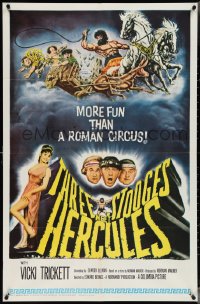 4b1191 THREE STOOGES MEET HERCULES 1sh 1961 Moe Howard, Larry Fine & Joe DeRita with Samson Burke!