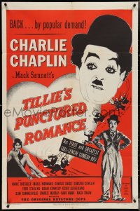 4b1195 TILLIE'S PUNCTURED ROMANCE 1sh R1950 Charlie Chaplin in his 1st full-length comedy hit!