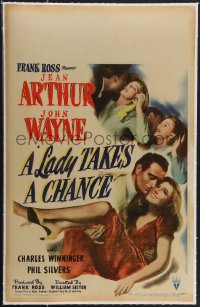 4b0093 LADY TAKES A CHANCE linen WC 1943 Jean Arthur moves west and falls in love with John Wayne!