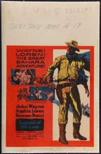 4b0094 LEGEND OF THE LOST linen WC 1957 full-length art of John Wayne & sexy Sophia Loren in Africa!