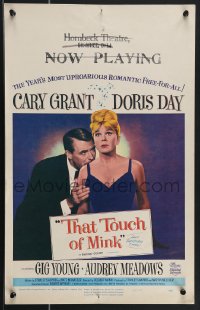 4b0130 THAT TOUCH OF MINK WC 1962 great close up art of Cary Grant nuzzling Doris Day's shoulder!