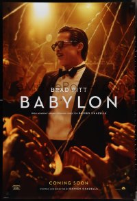 4c0775 BABYLON teaser DS 1sh 2022 Damien Chazelle, Brad Pitt in tuxedo surrounded by partygoers!