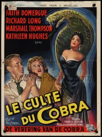 4c0236 CULT OF THE COBRA Belgian 1955 artwork of sexy Faith Domergue & giant cobra snake!